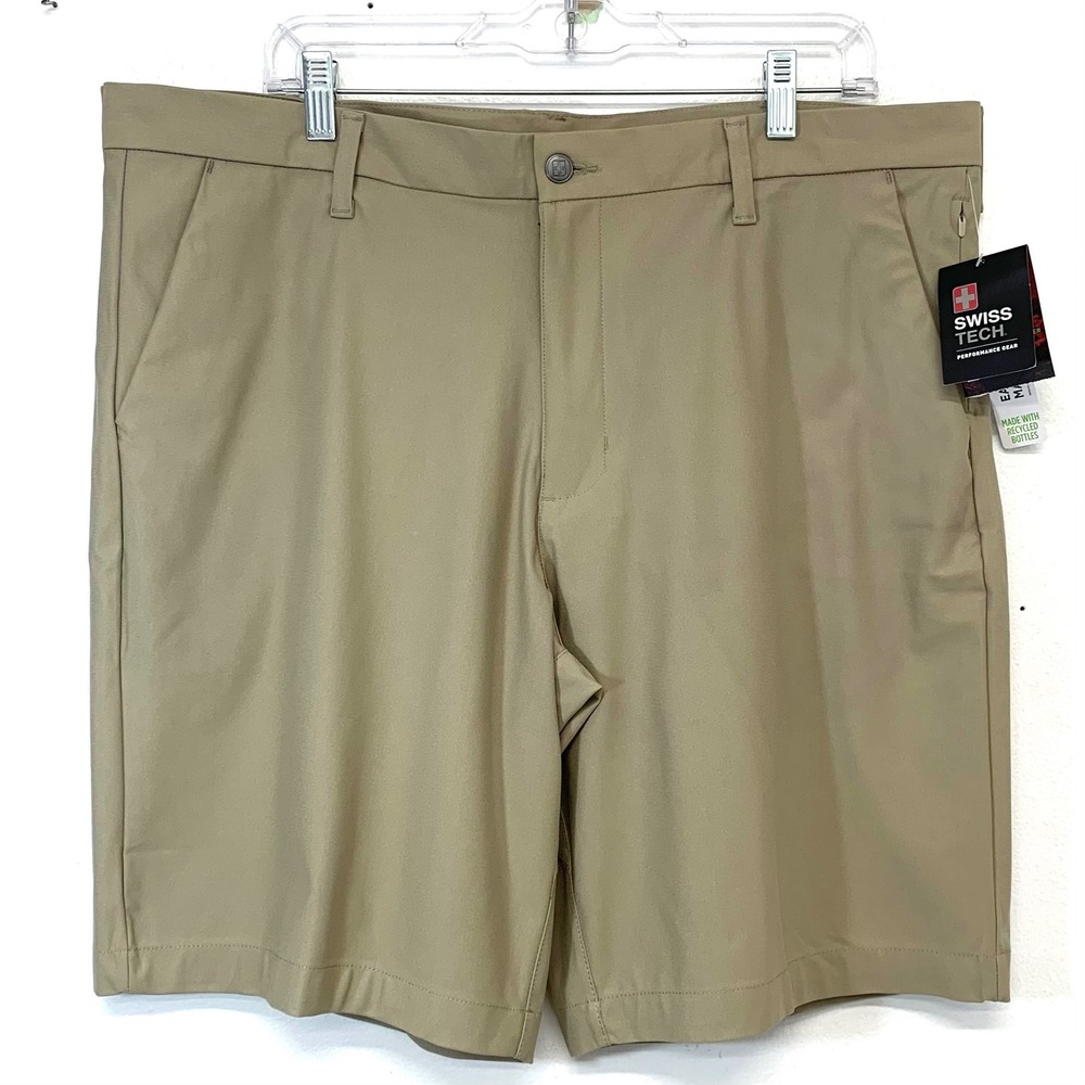 Swiss Tech Mens‎ Khaki Performance Gear Peak Stretch  Shorts UPF 30 Size 40 New